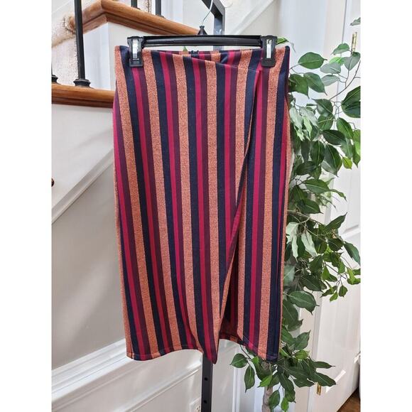 Zara Trafaluc Women's Multicolor Striped Polyester Wrap Knee Length Skirt Size S - Picture 1 of 11